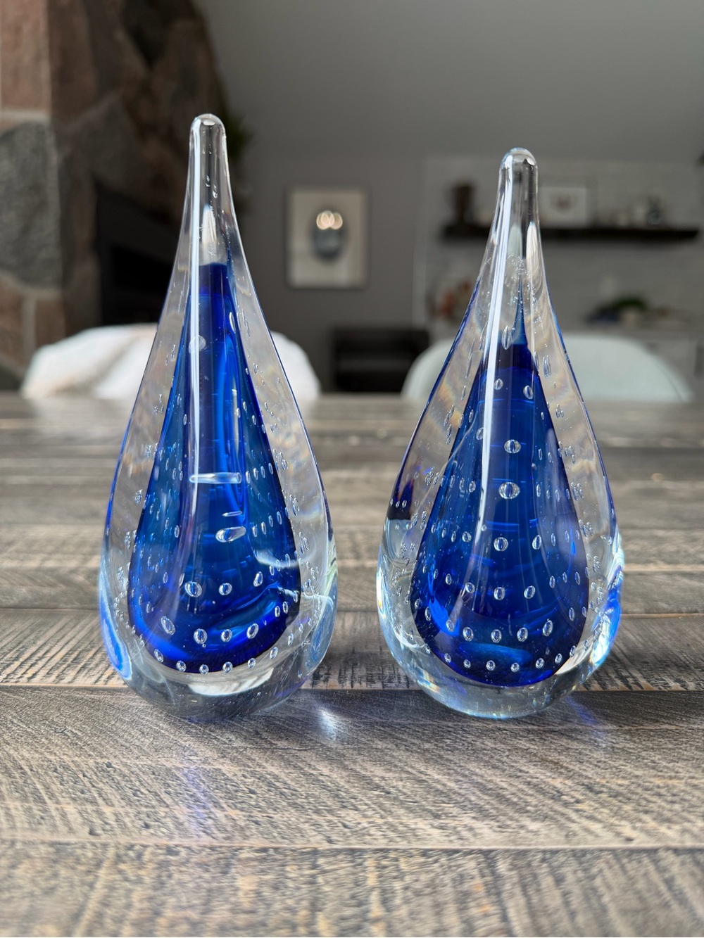 Pair of Adam Jablonski Teardrop Paperweights